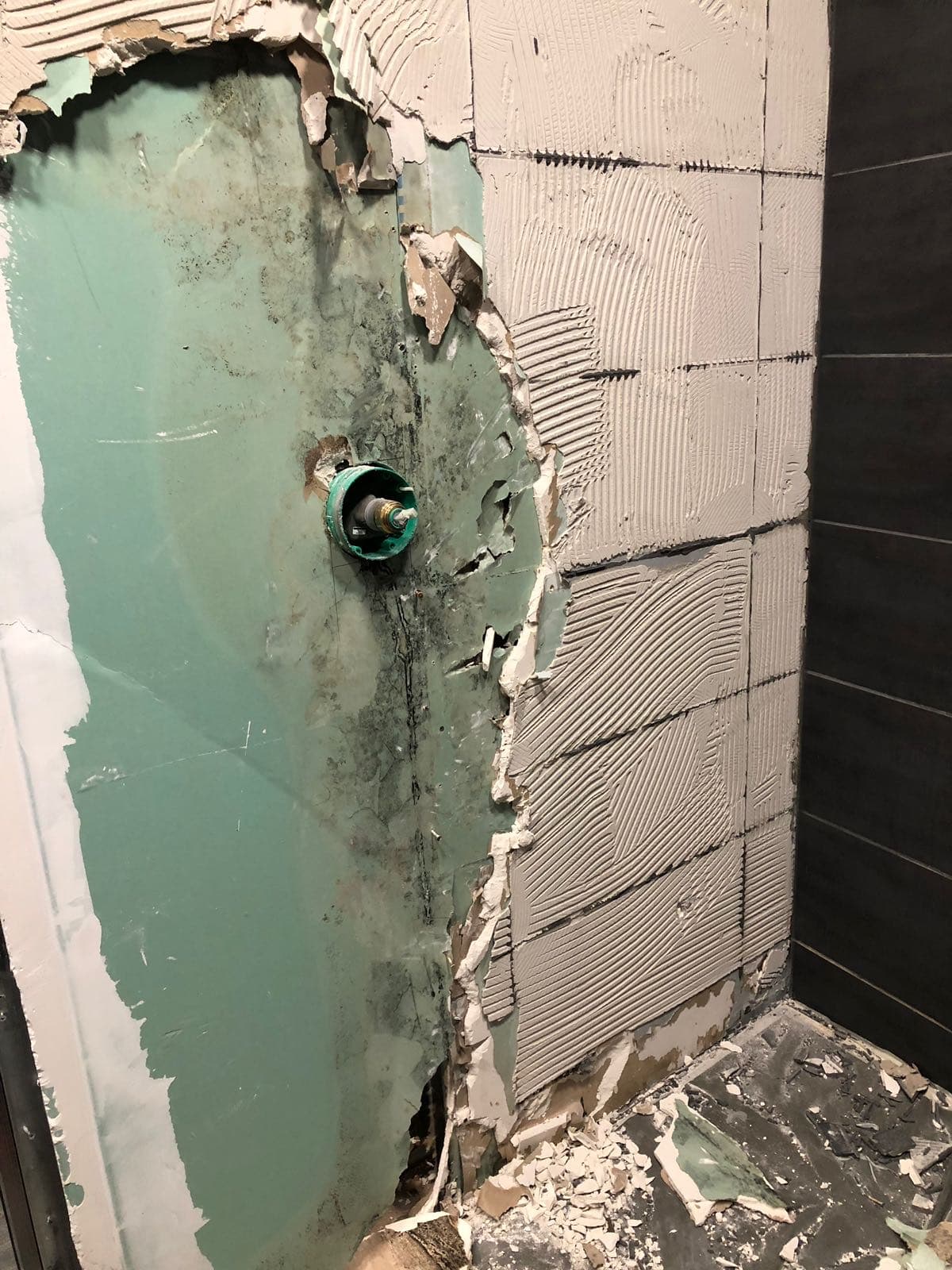 Schadensbild im Innenraum: freigelegte Wand als Grundlage der Ersteinschätzung